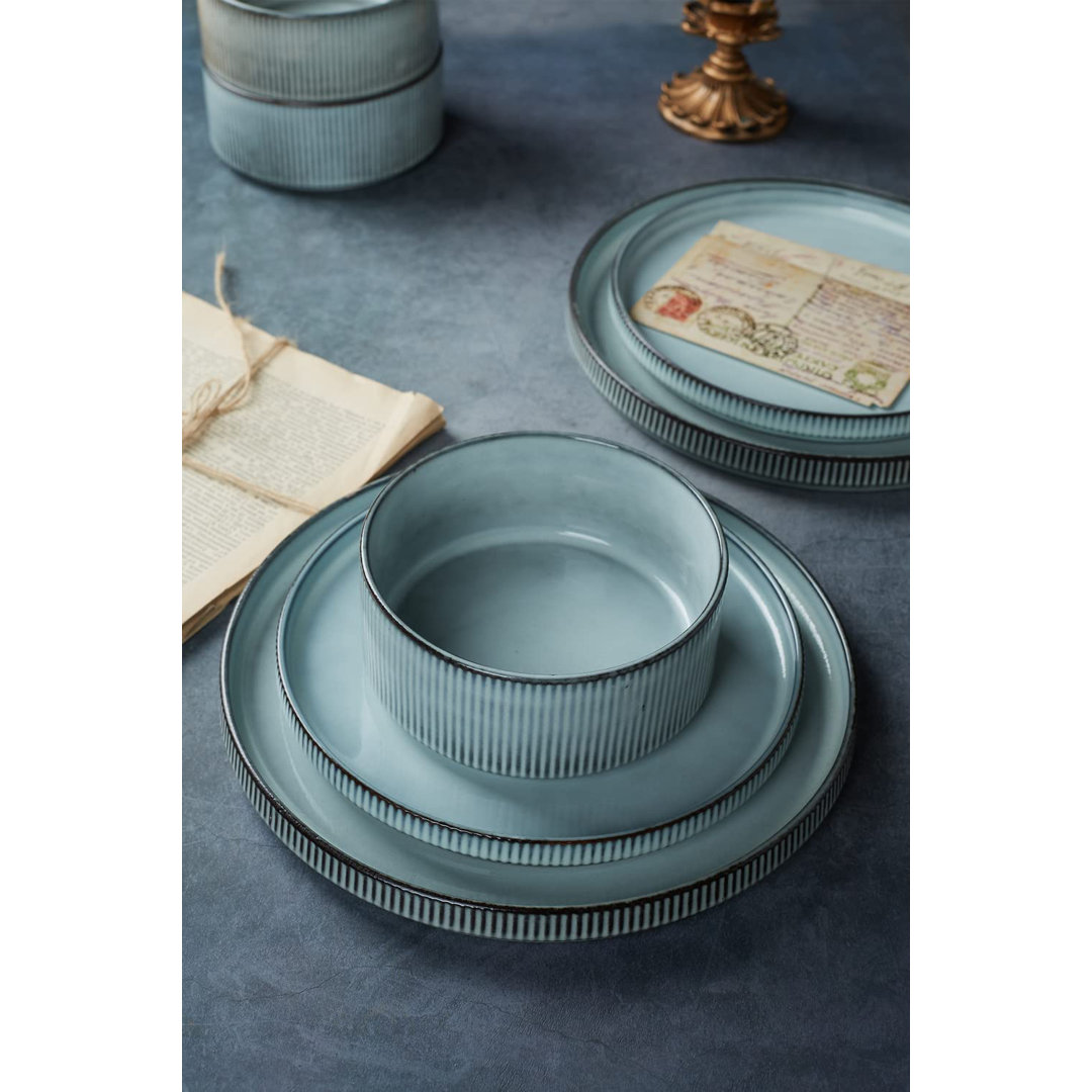 Azal Stoneware Dinnerware Sets, 12 Piece Dish Set